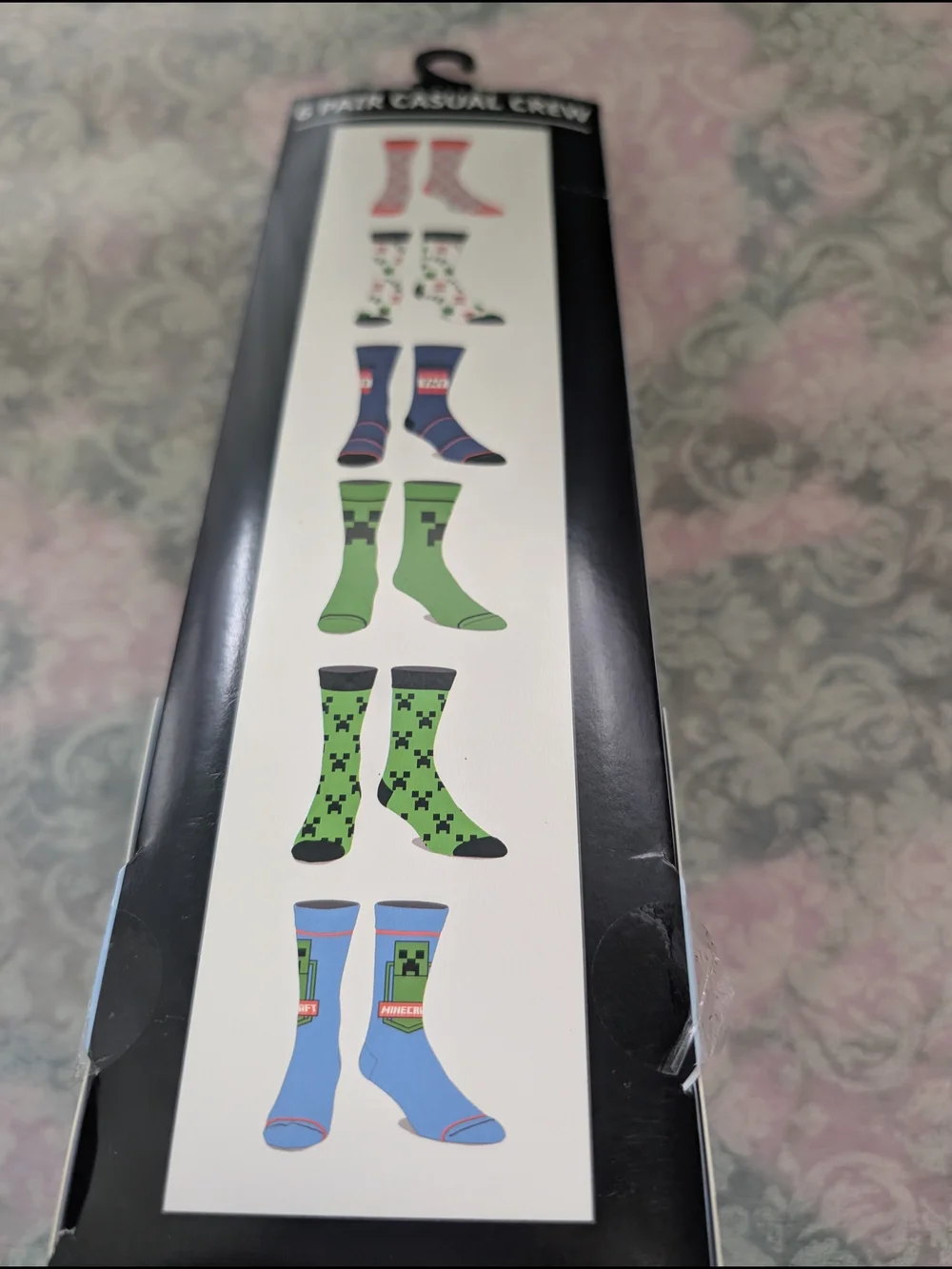 Minecraft Men's Crew Socks - Green/Blue Creeper Design
